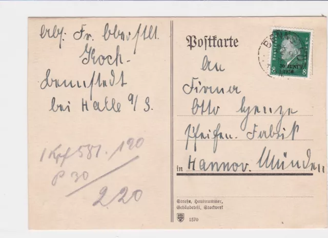 germany 1930 benstedt overprint  stamps card ref r13577