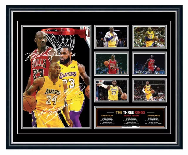 Michael Jordan, Kobe Bryant & Lebron James Three Kings Signed Framed Memorabilia