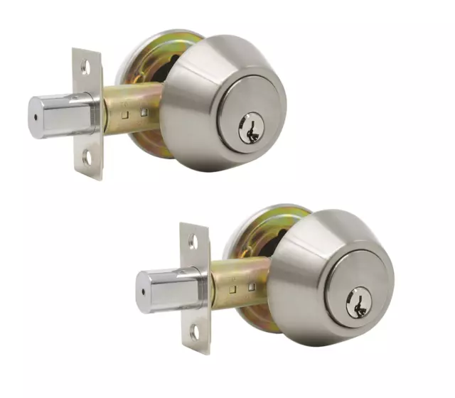 [2 PACK] Satin Nickel Deadbolt Single Cylinder Entry Lock Keyed Alike & 4 Keys