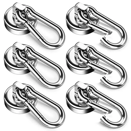 6 Pack Magnetic Hooks with Swivel Carabiner, 50LBS Neodymium Magnet H...