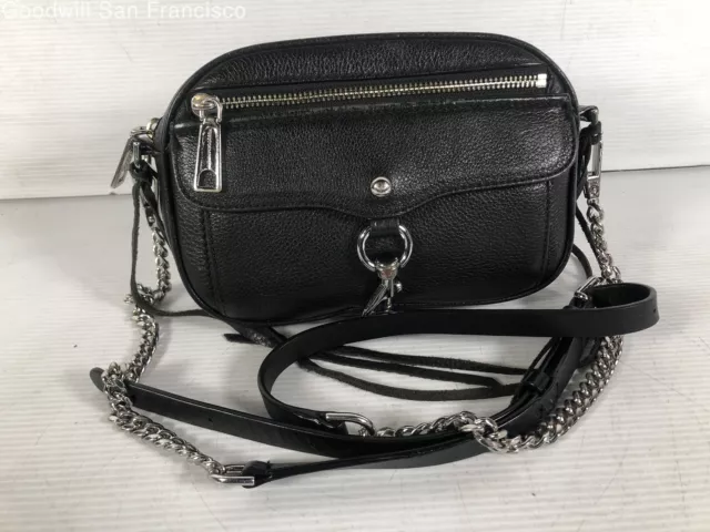 Rebecca Minkoff Womens Black Leather Pocket Chain Strap Small Crossbody Bag