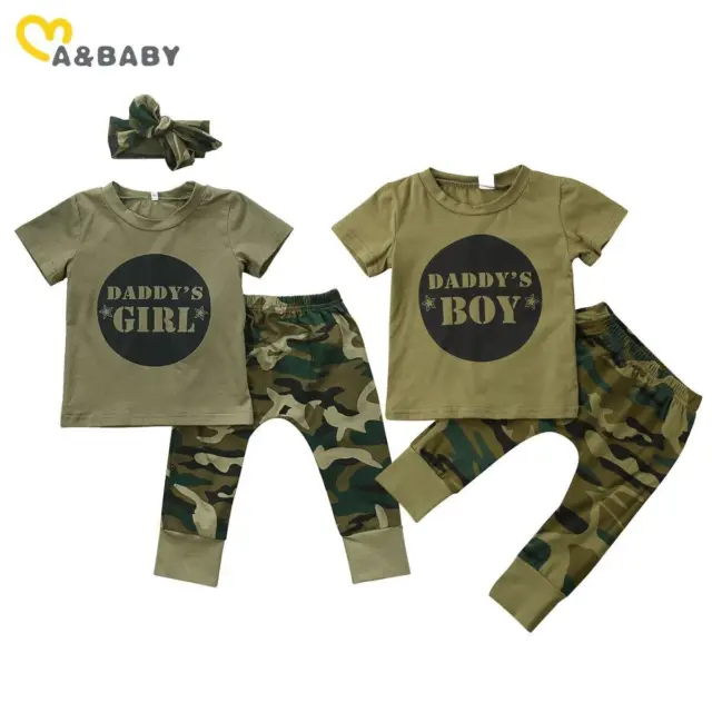 3PCs Newborn Baby Boy Baby Girl Clothes Set Letter Camo Camouflage Bodysuit