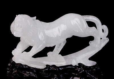 Coleccionables de colección talla de tigre de cristal transparente de cuarzo natural de 21,26" decoración del hogar AH61