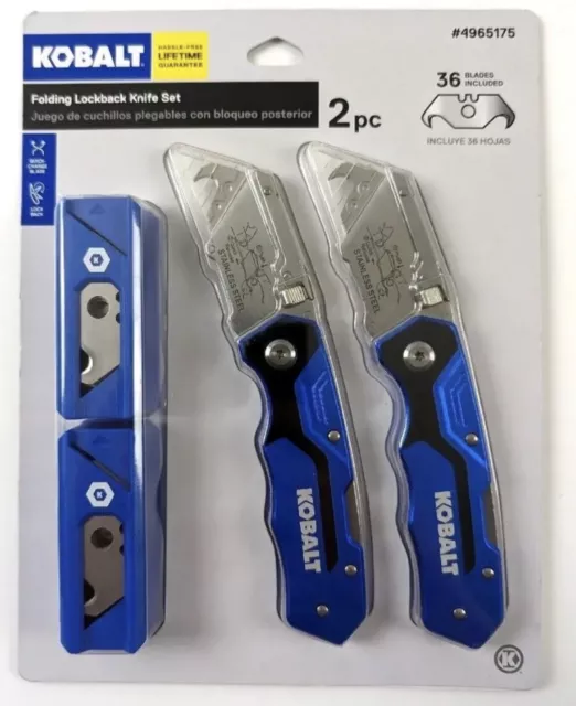 Veltec Self-Retracting Blade Safety Cutter, Left and Right Edge Guide, 3  Depth Setting, Preloaded with 3 Blades - Black/Blue (VC900)
