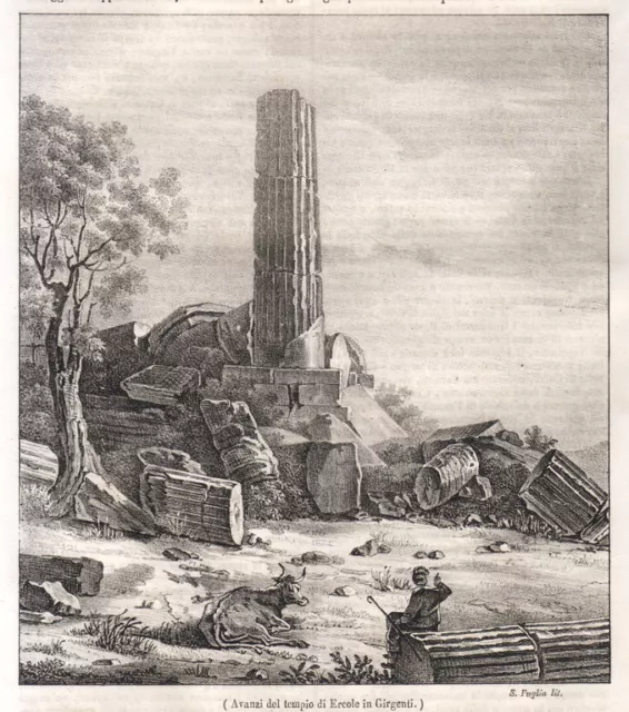 1840 Agrigento Tempio di Ercole  litografia