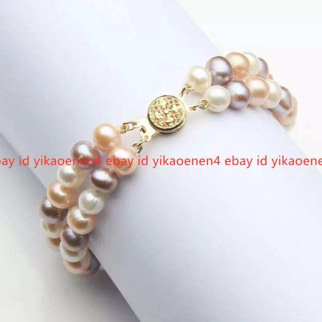 2 Rows 7-8mm /8-9mm Genuine Natural Freshwater Pearl Bracelet 7.5"