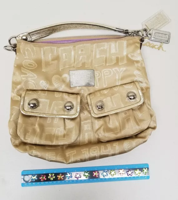 Authentic COACH Poppy #15304 Gold Leather & Gold Sparkle Jacquard Storypatch Bag