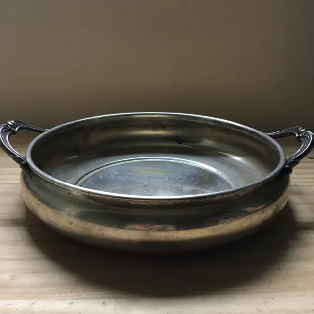 Vintage 1950s Very Fine Silver plate by Fina Low Bowl w/ 2 Handles 2.5"H x10.5"D