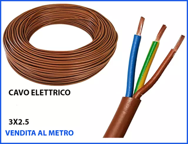 Cavo filo elettrico tripolare gommato 3x2,5mm per esterno antifiamma al metro