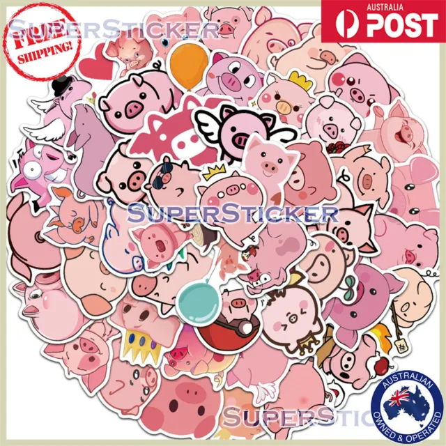 50pcs Pink Pig P2 Cute Animal Stickers Decal Laptop Waterproof Vinyl Notebook