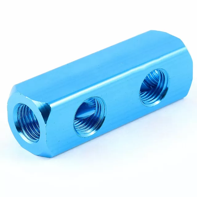 1/4"PT Threaded Port 2 Way Quick Connector Air Hose Manifold Block Splitter Blue