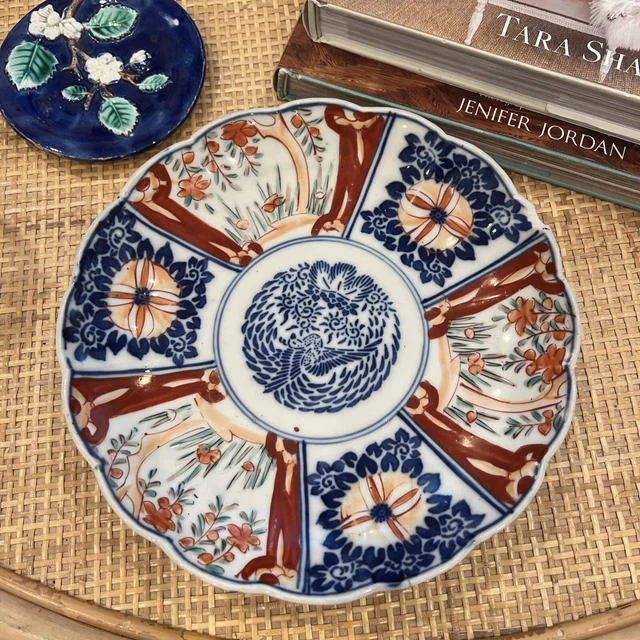 Imari Plate Antique 8.5” Birds Blue Maroon Peach Red France Hand Painted Old