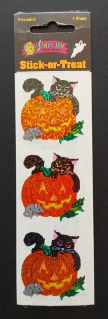 Vintage Sandylion Prismatic Halloween Black Cat Jack O Lanterns Sticker Pack
