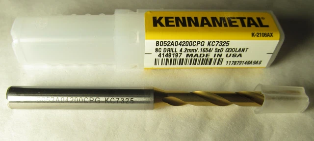 Kennametal B052A04200CPG KC7325 4.2mm 140 Deg. Solid Carbide Jobber Drill Bit