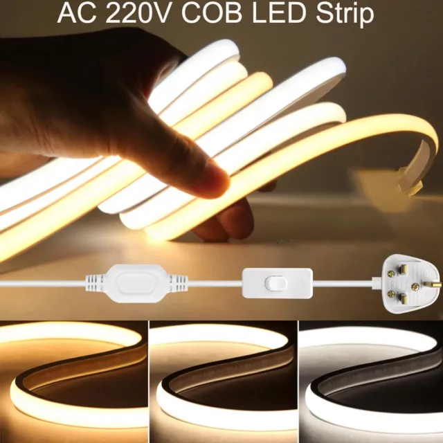 Neon COB LED Strip Lights 220V High Density Flexible Tape Lamp Kitchen Cabinet