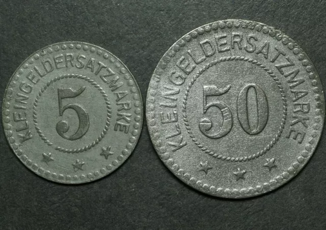 NOTGELD: 5 & 50 Pfennig 1917, rund. Funck 426.1 & 2. STADT PIRMASENS / PFALZ.