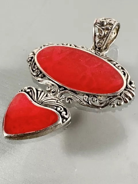 925 Sterling Silver Victorian Style Red Agate Pendant