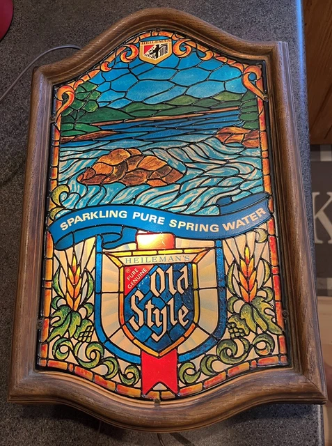 Vintage Heileman's Old Style Beer Faux Stained Glass Light Up Sign Man Cave