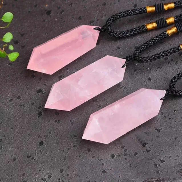 Rose Quartz Crystal Hexagonal Point Pendant Healing Chakra Balance Necklace Gift