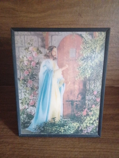 VINTAGE JESUS KNOCKING AT THE DOOR 3D Holographic Picture 8” x 10” £7. ...