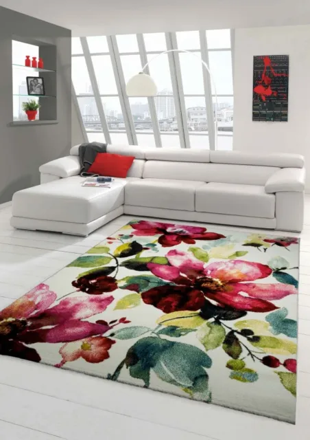 Alfombra diseñador Alfombra moderna alfombra de la sala motivo floral verde crem