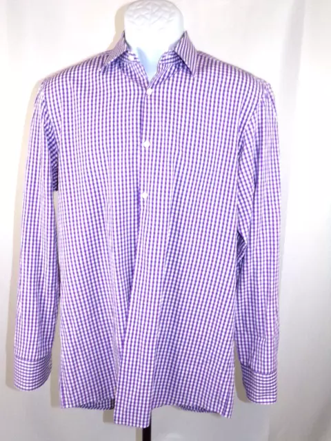 Hugo Boss Mens Shirt 15.5 32/33 Blue Check Sharp Fit Button Down Long Sleeve