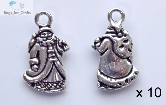 10 x Tibetan Silver Father Christmas Santa Xmas Charms Pendants 22mm (TC5 )