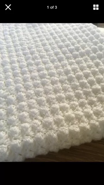 Hand Knitted Crochet Baby Pram Blanket White New