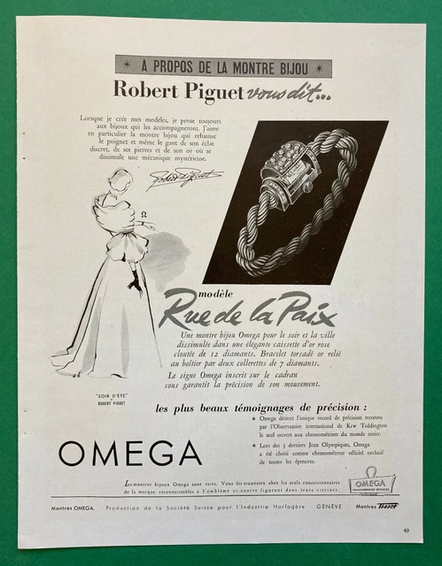 1949 Omega Robert Piguet publicité  montre horlogerie pub vintage advertising