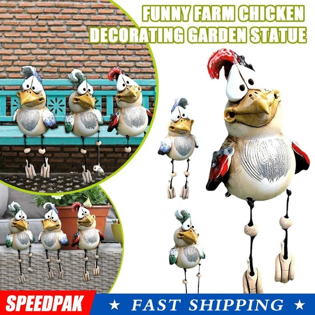 Resin Funny Chicken Statue Art Figure Ornament Courtyard Decor, Farm Garden I9Q7