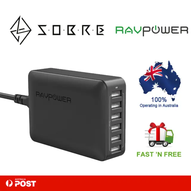 RAVPower 60W 12A 6 USB Port Wall Charger Charging Station AC Power Adapter AU
