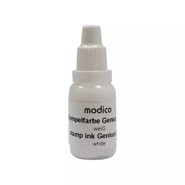 Modico Genius Stempelfarbe Weiß Schnelltrocknend 15ml Flasche zum nachfüllen