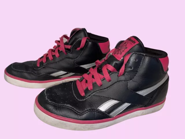Scarpe da ginnastica alte classiche Reebok rosa nero argento taglia 3