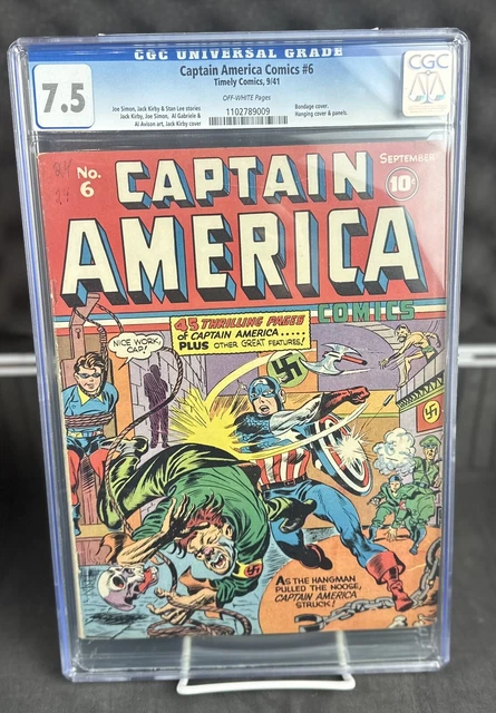 Captain America Comics #6  Ow Pages /Rockford Pedigree Timely 1941 Cgc 7.5