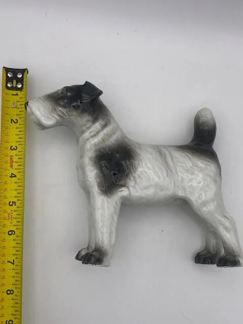 Vintage Ceramic Dog Black white Finely painted terrier pointer schnauzer  6"x7"