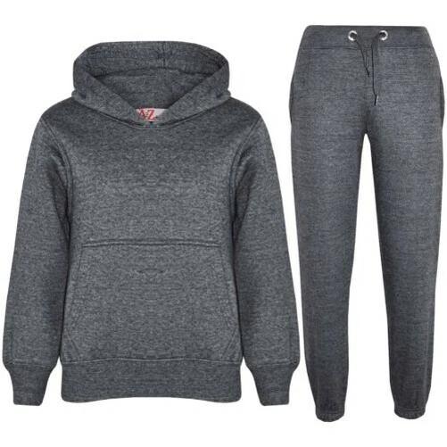 Bambine Ragazzi Tinta Unita Antracite Felpa con Cappuccio Tuta Jogging Suit 5-13