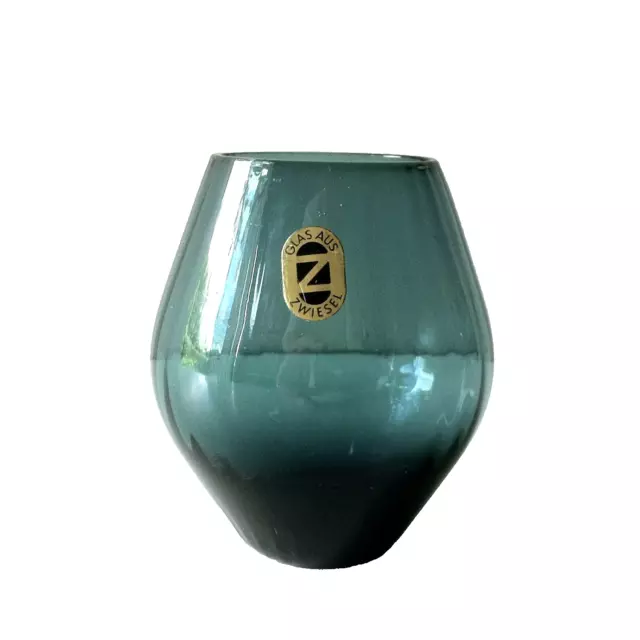 ZWIESEL Vase Turmalin grün mit Label 50er 60er MID CENTURY Glasvase Glas