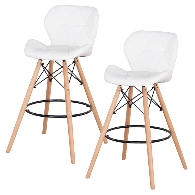 Lot de 2 Tabouret de bar cuisine chaise fauteuil bistrot repose-pieds blanche