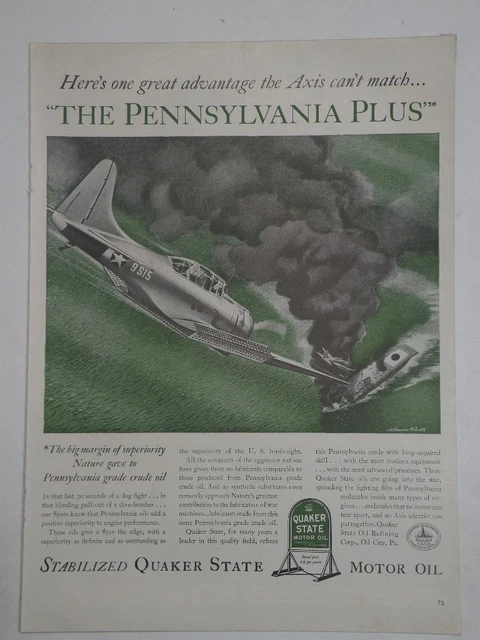 Magazine Ad* - 1942 - Quaker State Motor Oil - WW II - (#2)