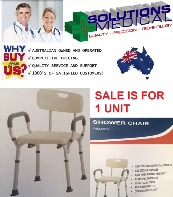 Deluxe Shower Bath Chair Stool, Adjustable Heights, Removable Back Lightweight.