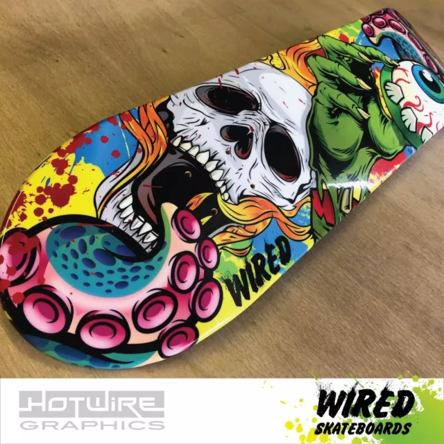 WIRED(TM) Skateboard Deck 8”x 32"High Gloss Bones (Grip Tape Applied)