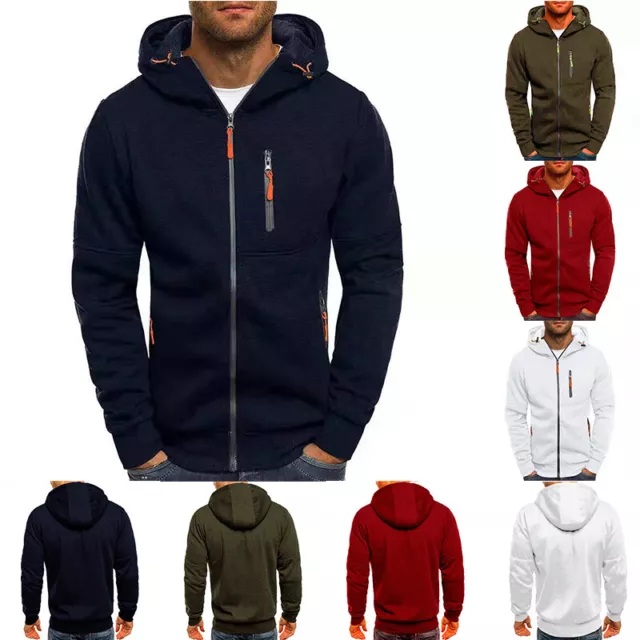 Homme Fermeture Éclair Capuche Veste Uni Complet Polaire Sweat Athlétisme *