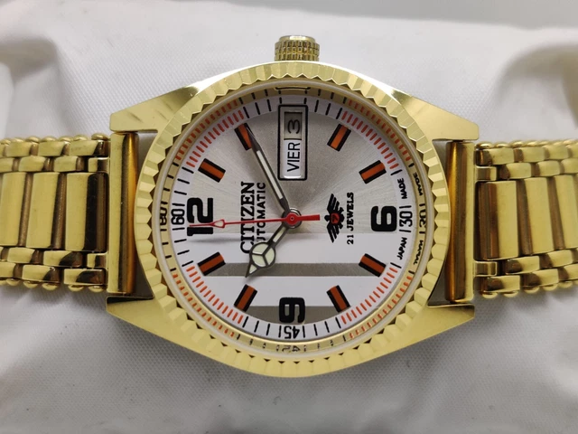 citizen automatic men's gold plated White Dial japan made watch run order