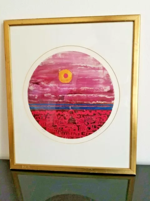 Nissan Engel Original Lithograph Sunset over Israel Artist, Signed and Numbered