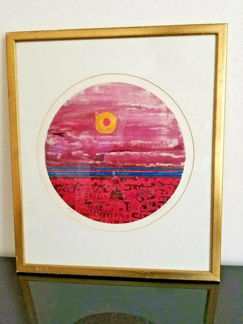 Nissan Engel Original Lithograph Sunset over Israel Artist, Signed and Numbered Nissan Engel Original Lithograph Sunset over Israel Artist, Signed and Numbered