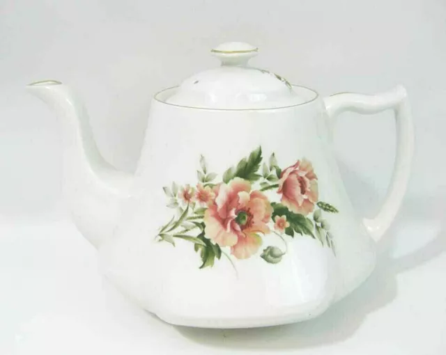 James Kent Fine Earthenware Old Foley Teapot Staffordshire England Peach Flowers