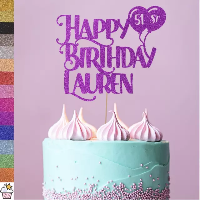 Personalised Double Sided Happy Birthday Glitter Cake Topper | Any Name, Any Age