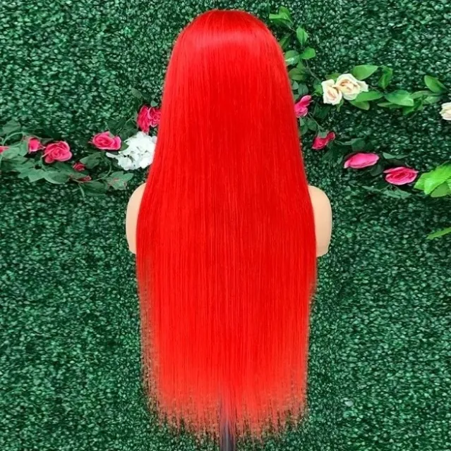 katalina red 24" straight  brazilian 100% human hair lace front long wig
