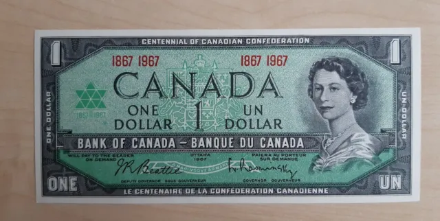 1 $ Dollar Banknote Geldschein Bank of Kanada Canada 1967 kassenfrisch Unc