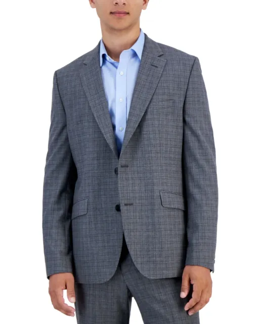 Hugo Boss Men's Wool Blend Modern Fit Check Suit Jacket 46R Grey Blue